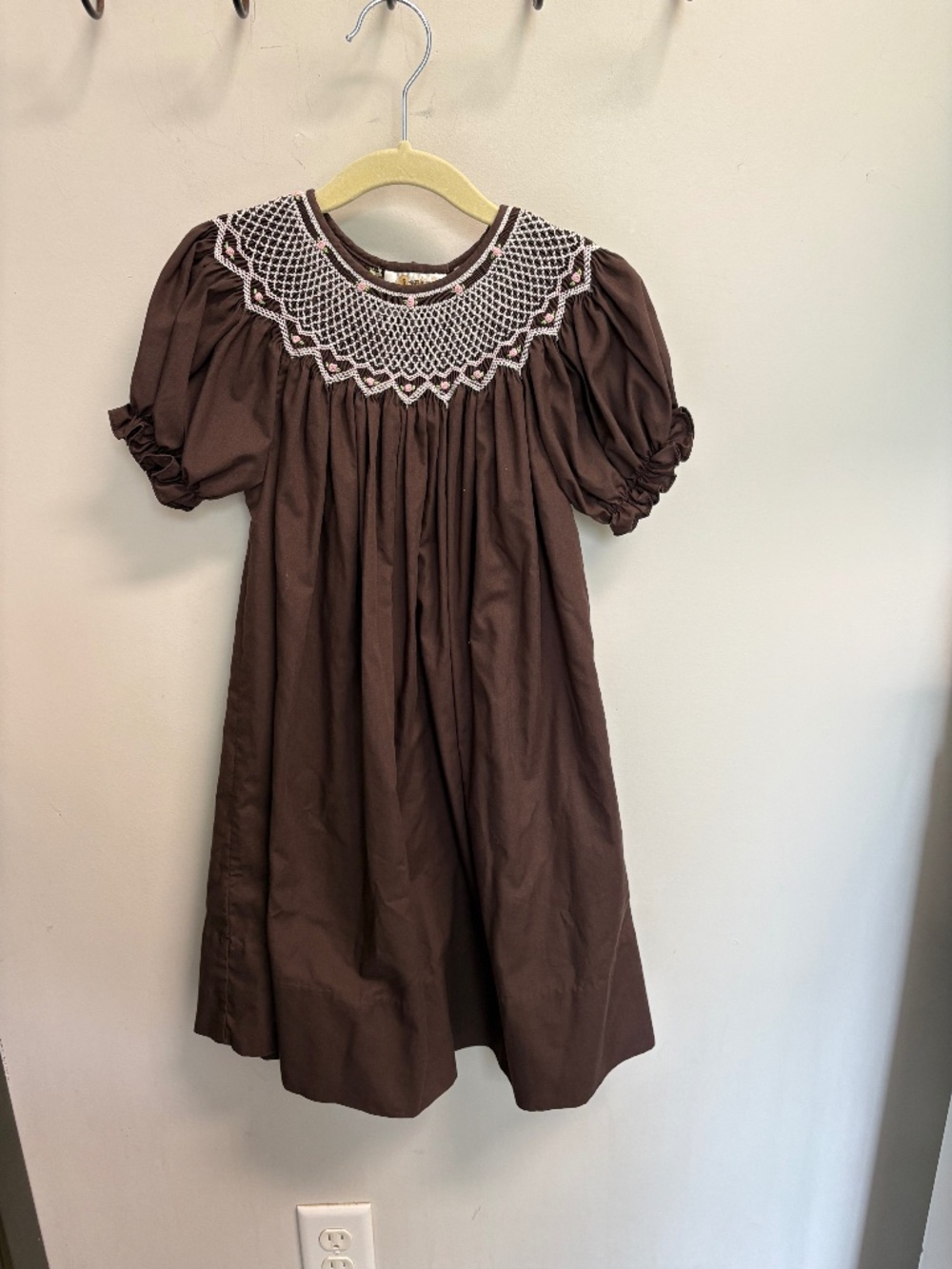 Rosalina Smocked Brown Kids Dress with puff sleeves size 4T